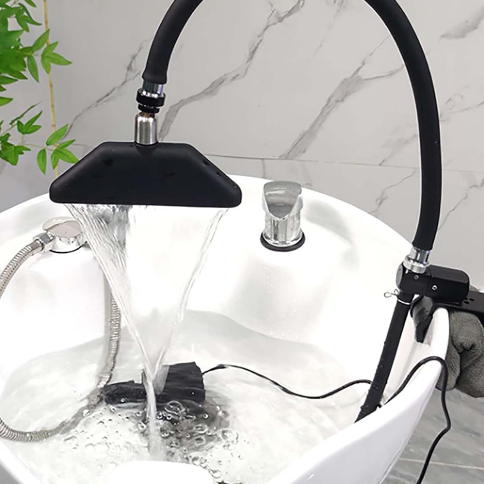 Grifo De Lavabo con Recirculación De Agua, Grifo De Lavabo para SPA con Caño De Cascada Ajustable De 360°, Ducha De Cabello, Lavacabezas para SPA En Casa, Salón De Belleza Y Terapia De Masaje