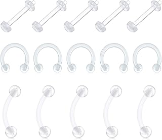 D.Bella 12Pcs 16G 8mm Horseshoe Colorful Clear Boiflex Nose Rings Hoop Lip Eyebrow Retainer Fake Nose Septum Cartilage Earrings Ring Piercing Retainer