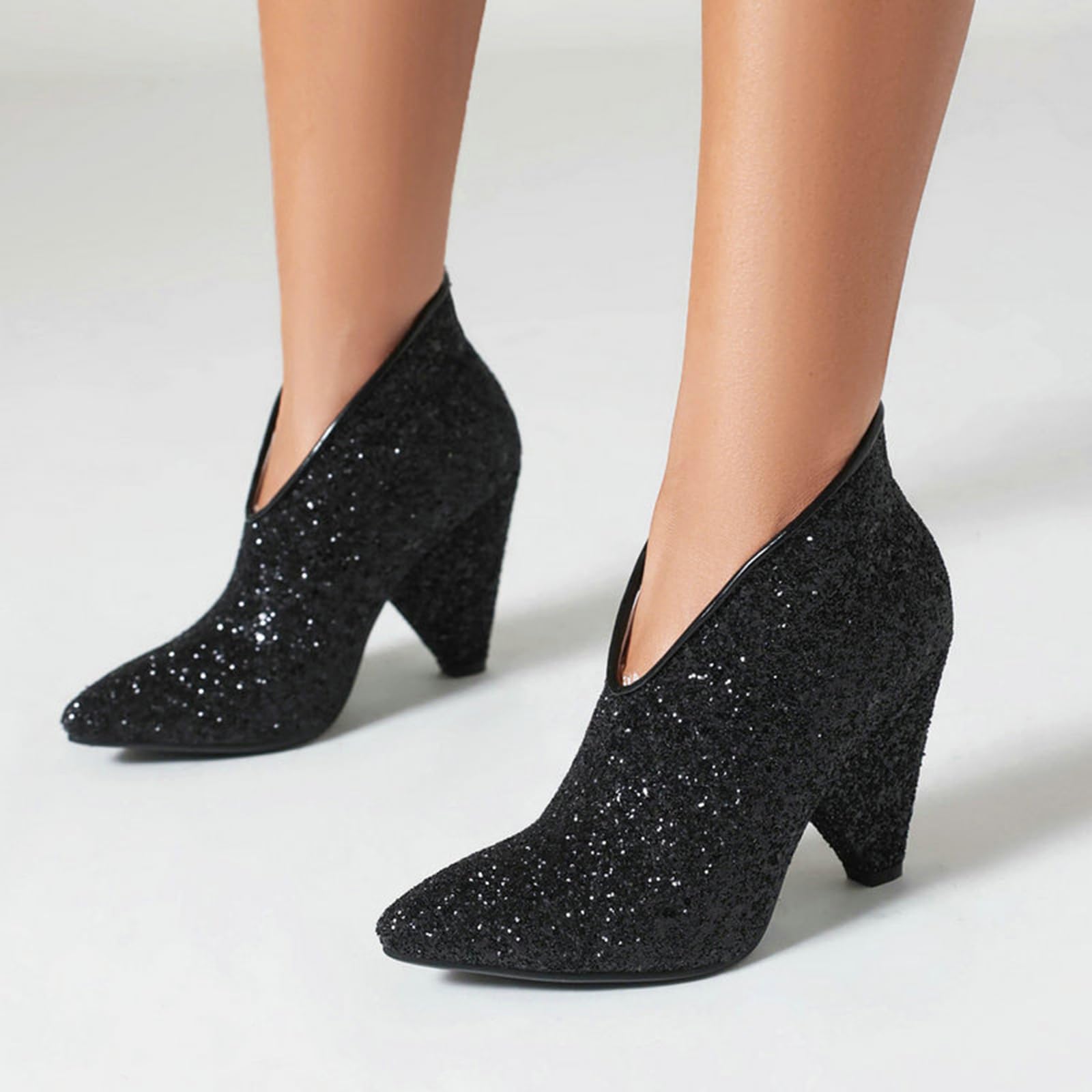 Stivali Moda da Donna 9CM Discoteca da Donna con Paillettes a Punta Tacco Spesso Stivaletti con Tacco a Cono Stivaletti
