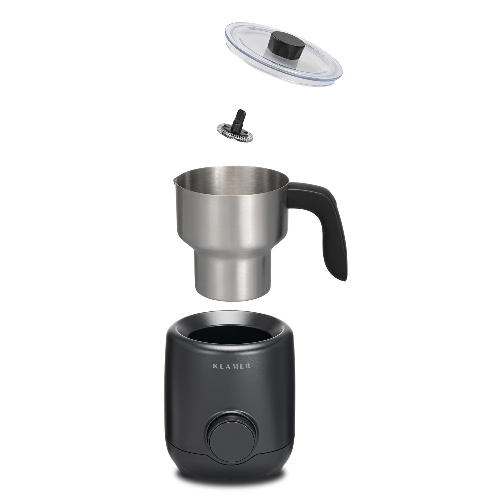 KLAMER Milchaufschäumer Elektrisch 550W, Milchschäumer mit Display & 7 Programmen: Aufschäumen Warm & Kalt, Heiße Schokolade, Hafermilch & Babymilch, Edelstahl 400 ml