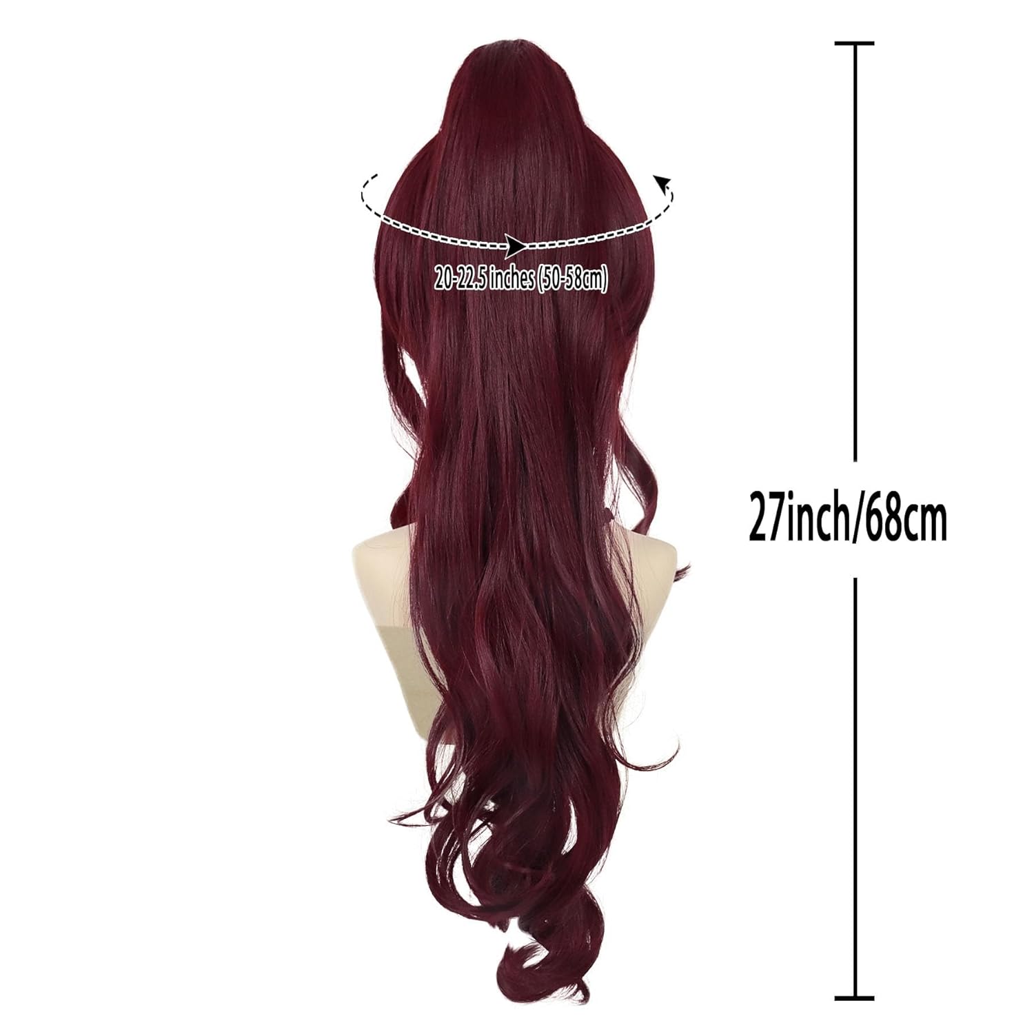 GNIMEGIL Short Wine Red Wigs for Women with 27 inch Long Ponytail in Deep Burgundy Wig with Bangs Trendy Hair Accessory Megara Wigs with Hair Extensions Ponytail Halloween Costume Dark Cherry Red Wig