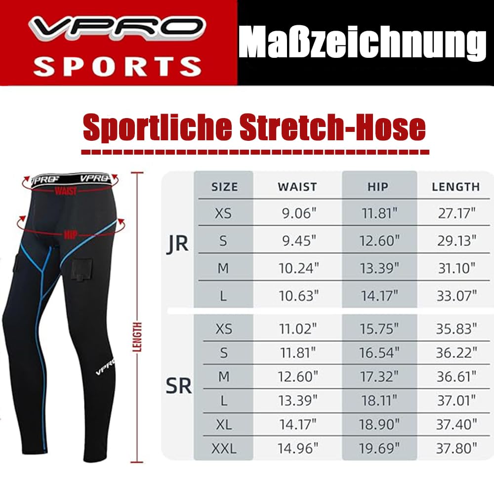 VPRO Hockey sur glace - Combinaison à séchage rapide - Haut et pantalon à manches longues - Pantalon à séchage rapide pour adulte - Pantalon de sport à l'entrejambe - Spécial T