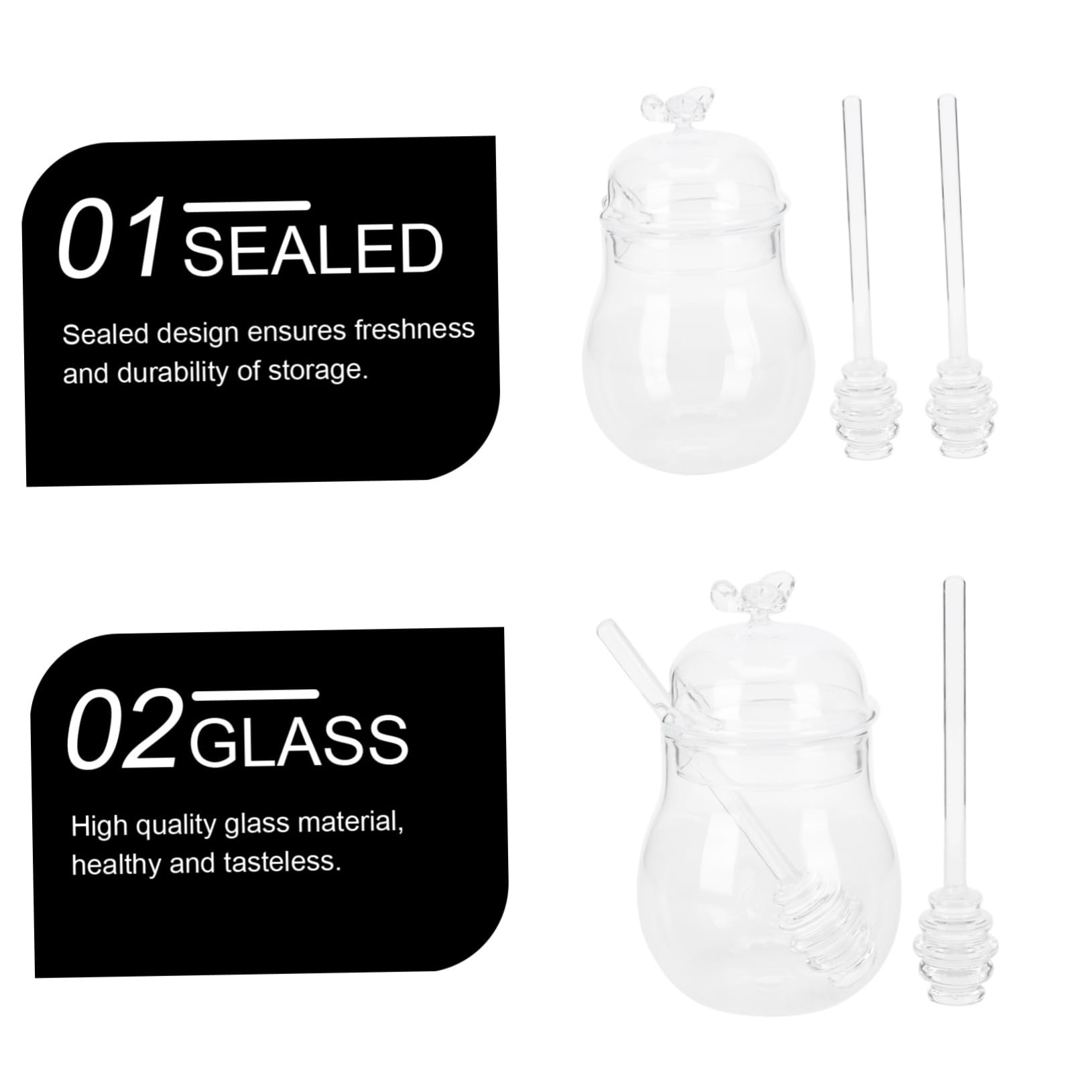 CIYODO Glass Honey Storage Container Set Lid and Stirrer Multi-purpose for Kitchen