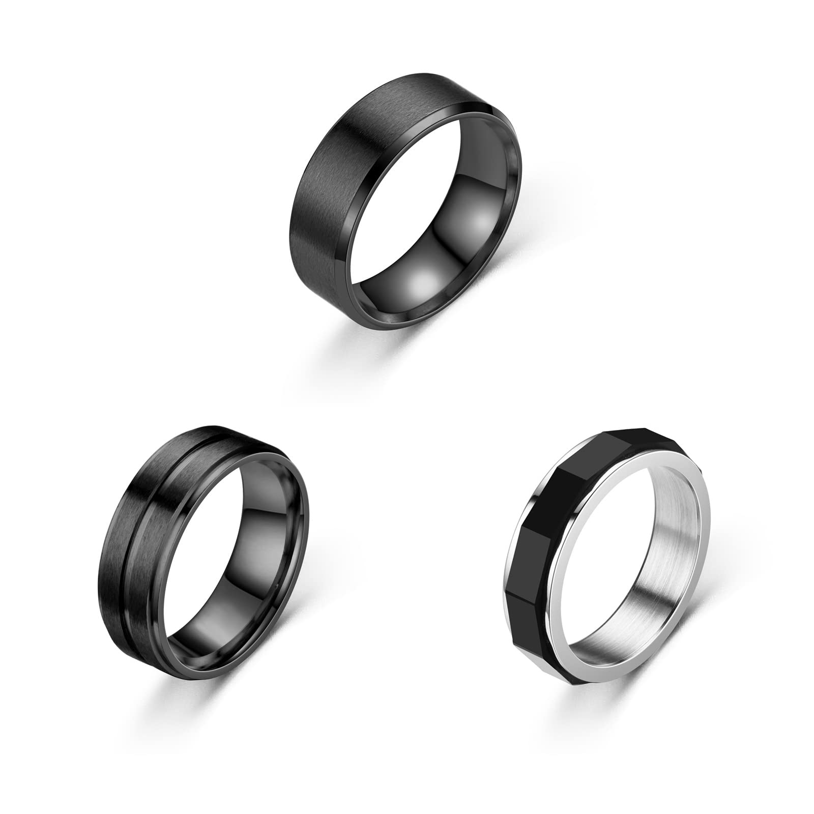 EVNOI3PCS Classic 8mm Tungsten Titanium steel Wedding Band Ring for Men Stainless Steel Grooved Center Comfort Fit