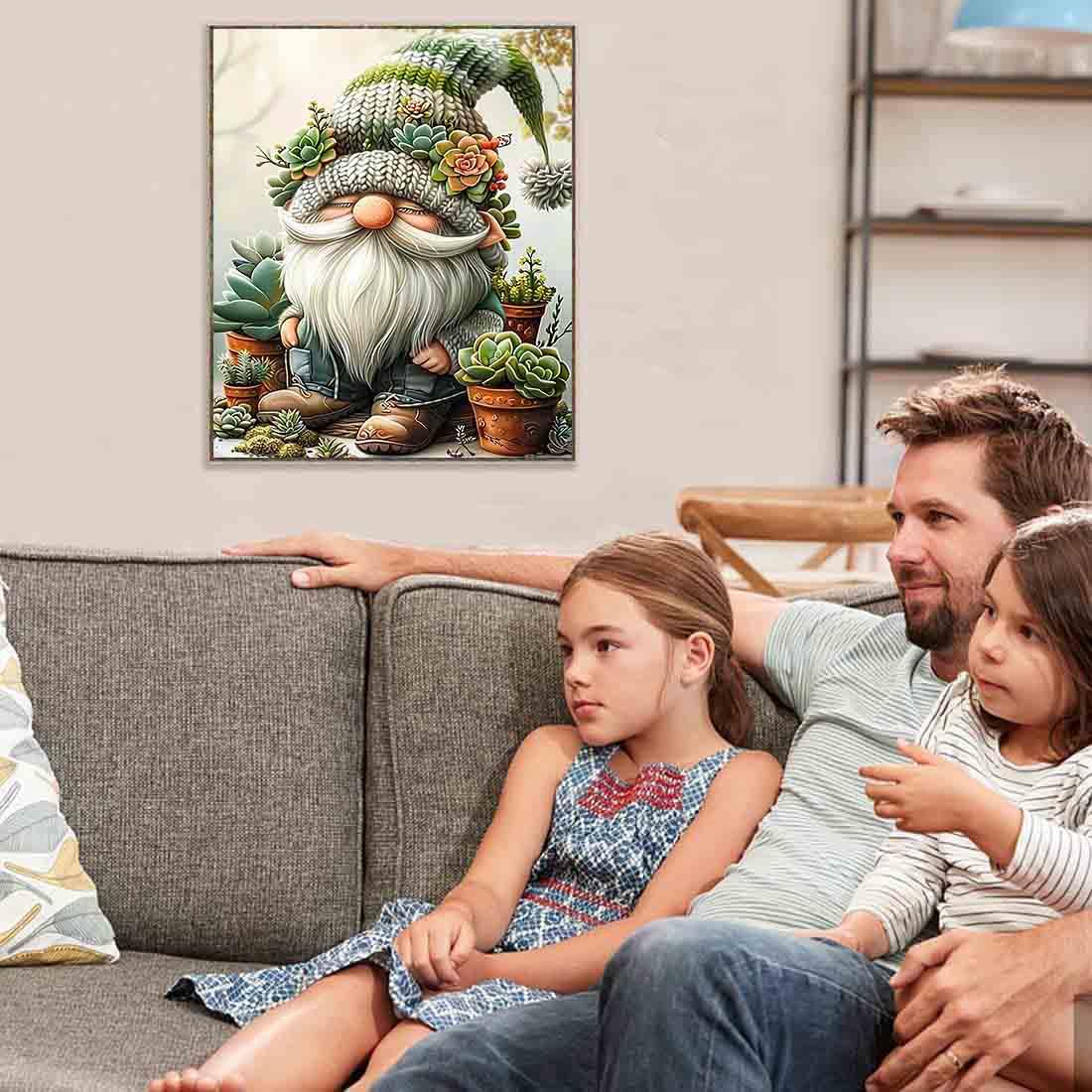 Stamped Cross Stitch Kits for Adults - Gnome Succulent Embroidery Kits for Beginners Adults,11 CT Patterns Dimensions Counted Cross Stitch Kits for Adults Arts Craft 12x16 inch