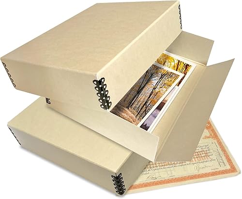 Miniatura 9 de Lineco Museum Archival Caja de almacenamiento, diseño frontal con caída, 9.75 x 12.75 x 3 pulgadas. Libre de ácidos con borde de metal. Organiza