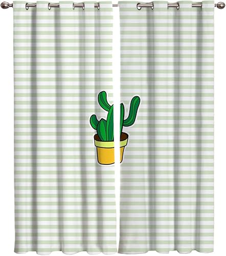 FortuneHouse Blackout Curtains Thermal Insulated Striped Theme Solid Pattern Metal Grommet Elegant Room Drapes Window Curtain for Bedroom Living