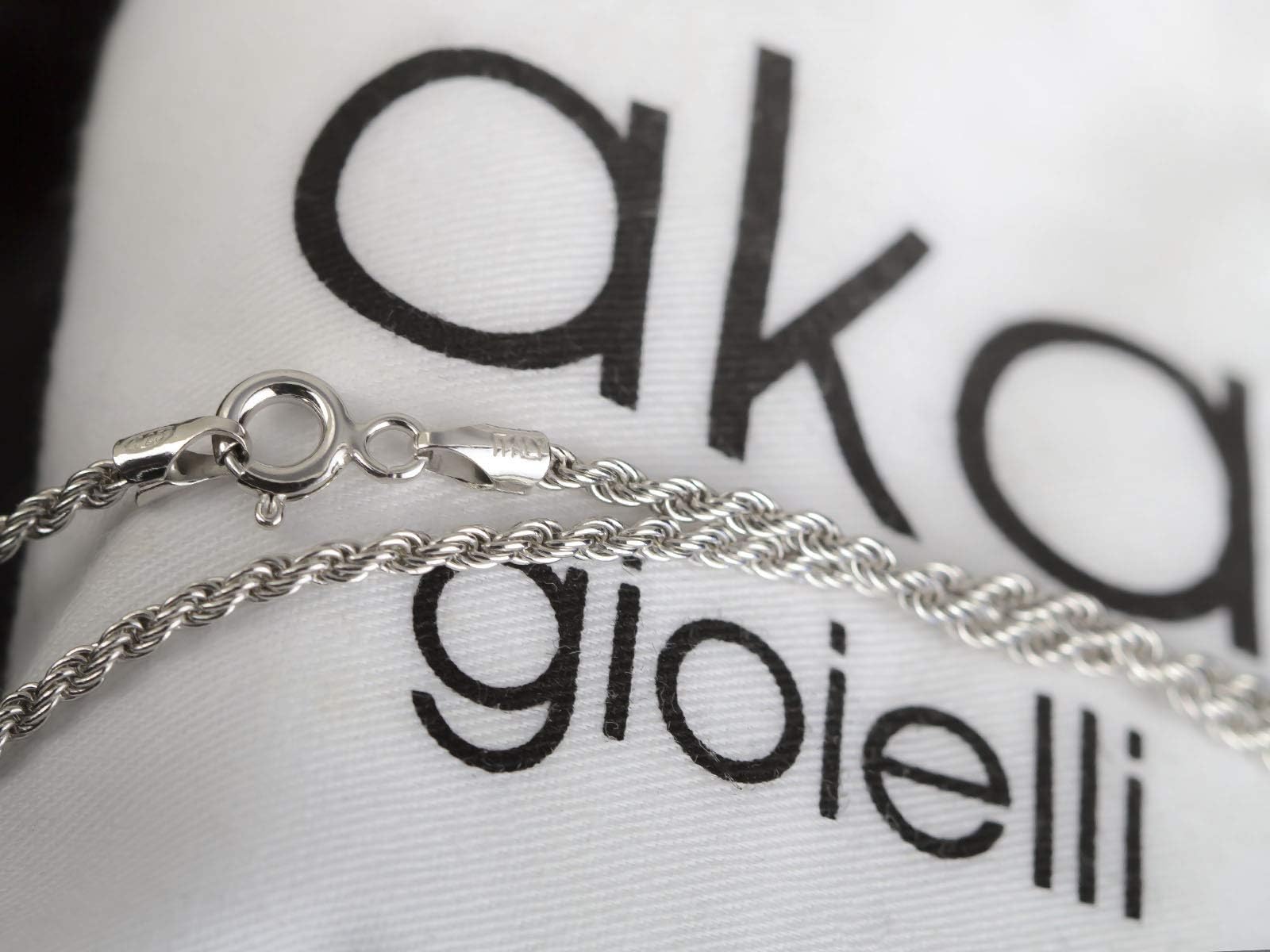 AKA Gioielli® - Cadena Trenzada 2mm Plata De Ley 925 Chapada en Rodio - Collar Cuerda Mujer Plata - Longitudes: 40 45 50 55 60 70 cm