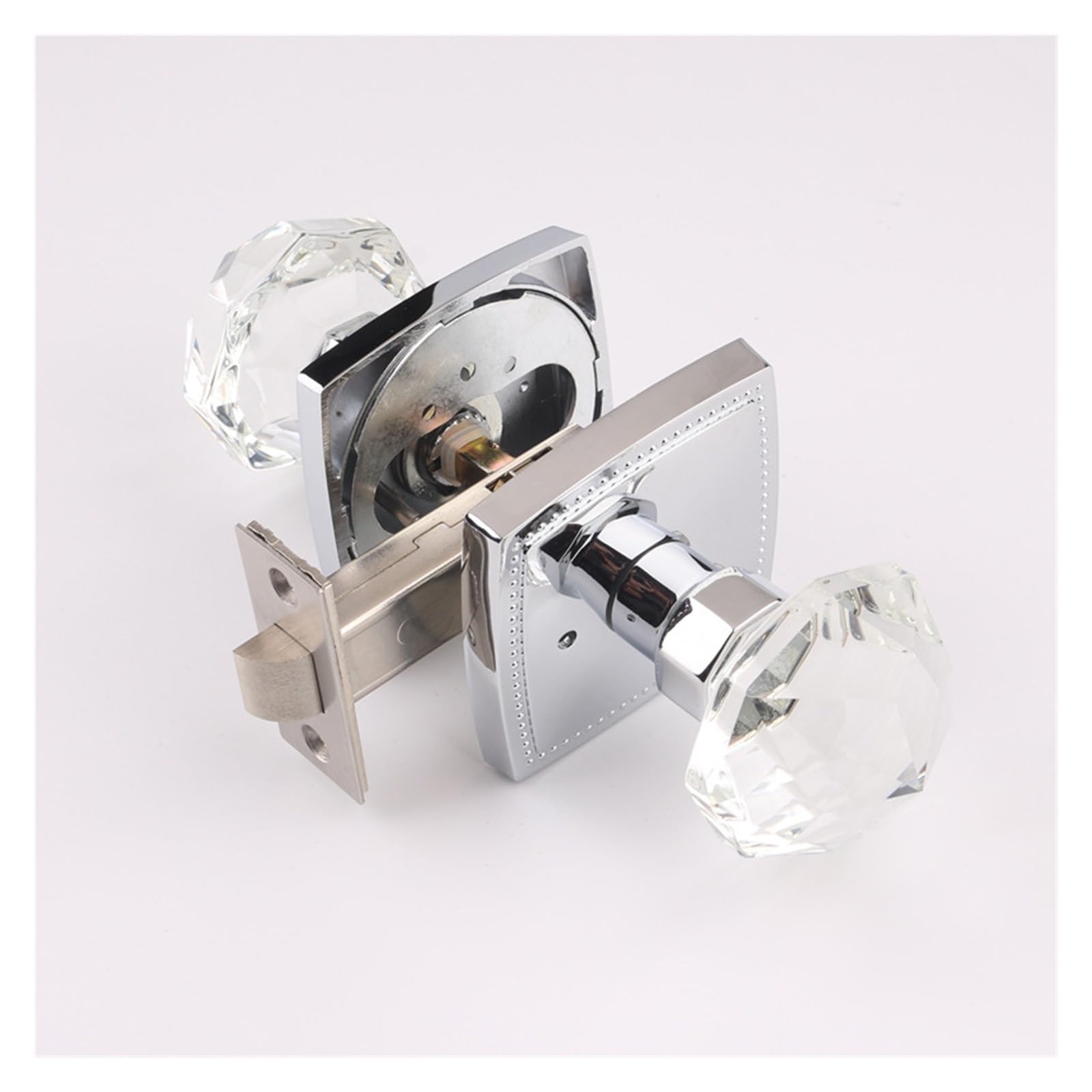 NYRXRYTCA Crystal Glass Ball Lock Golden Light Luxury American Door Lock Wooden Door Bathroom Bathroom Lock Indoor Silent Room Door Lock(193 bright chrome)