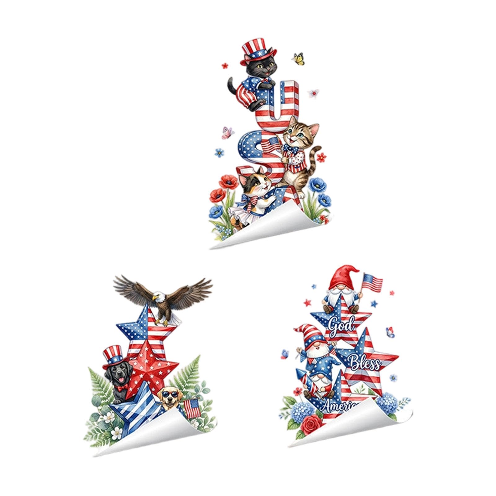 Kalttoy 1472 Three Piece Set Statics Window Sticker Patriotic Theme Independence Day Window Decors Perfect For Independence Day And National Holidays Statics Clings For Holidays