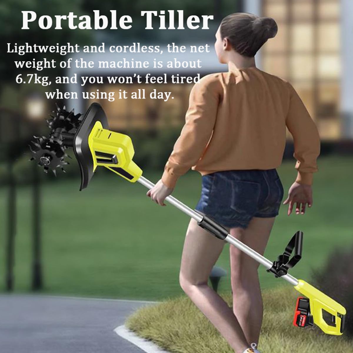 Motoculteur électrique, Rotavateur de Jardin sans Fil 20 V, Cultivateur de Sol Puissant, Alimenté par Batterie 4000 mAh, pour Jardins, Potagers