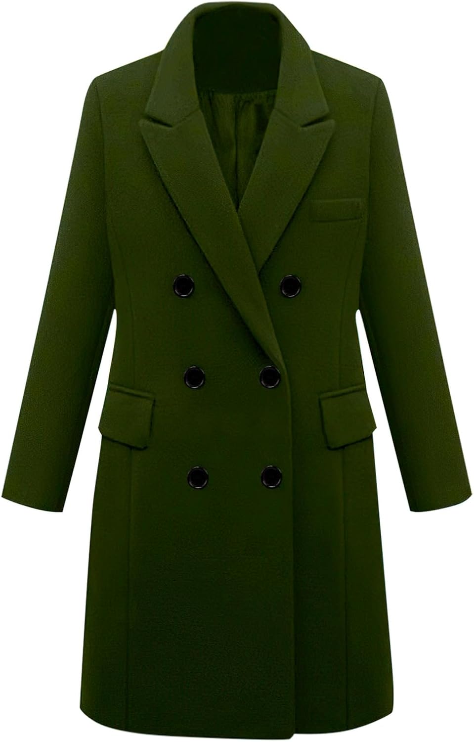 Women's Classic Notched Lapel Double-Breasted Warm Pea Coat Overcoat with Pockets