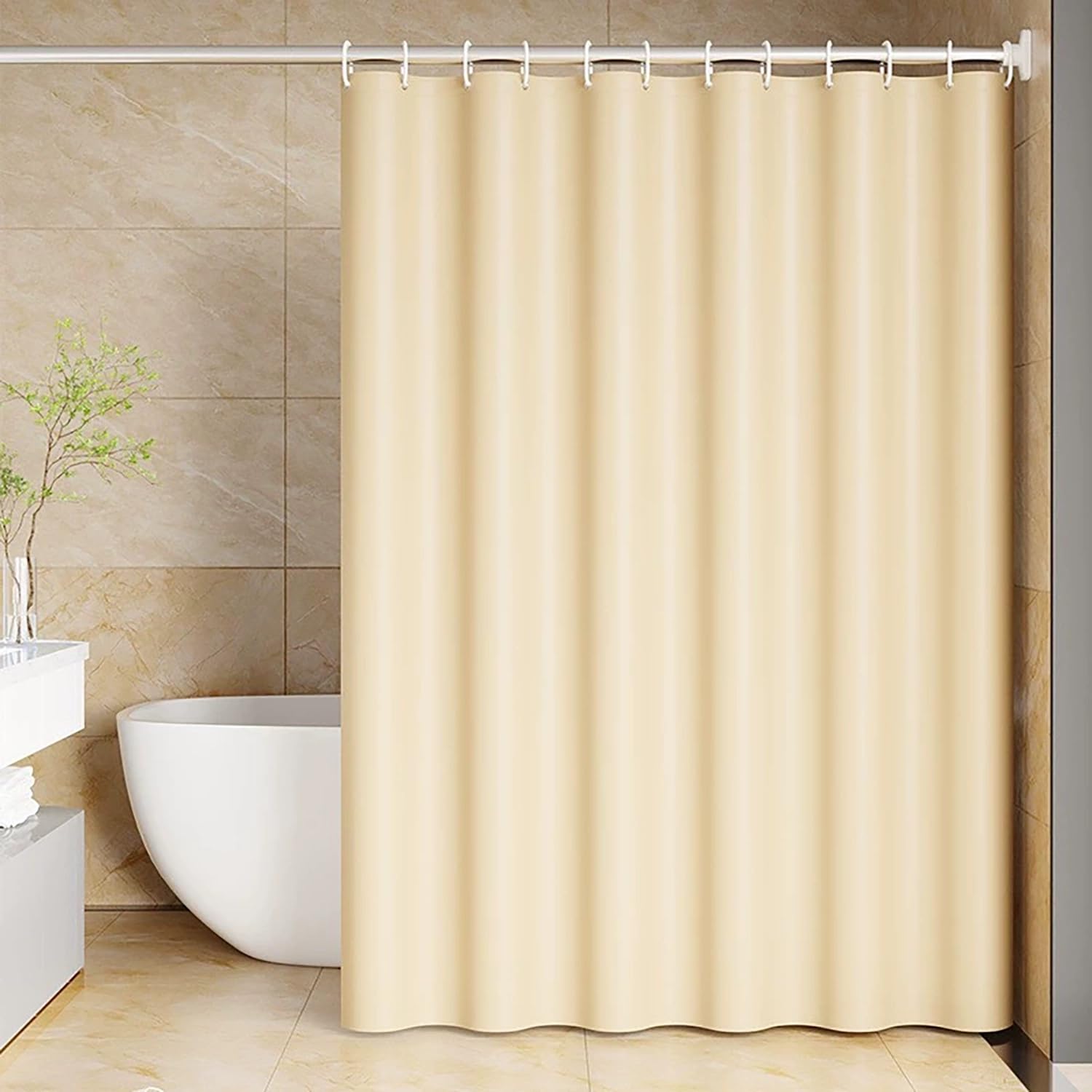PLCIVSA Waterproof PEVA Shower Curtain Liner,Washable Long Shower Curtain with 12 Grommets Quick Dry Easy to Clean for Shower Stall Bathroom(Beige,150x200cm(1 Panel))