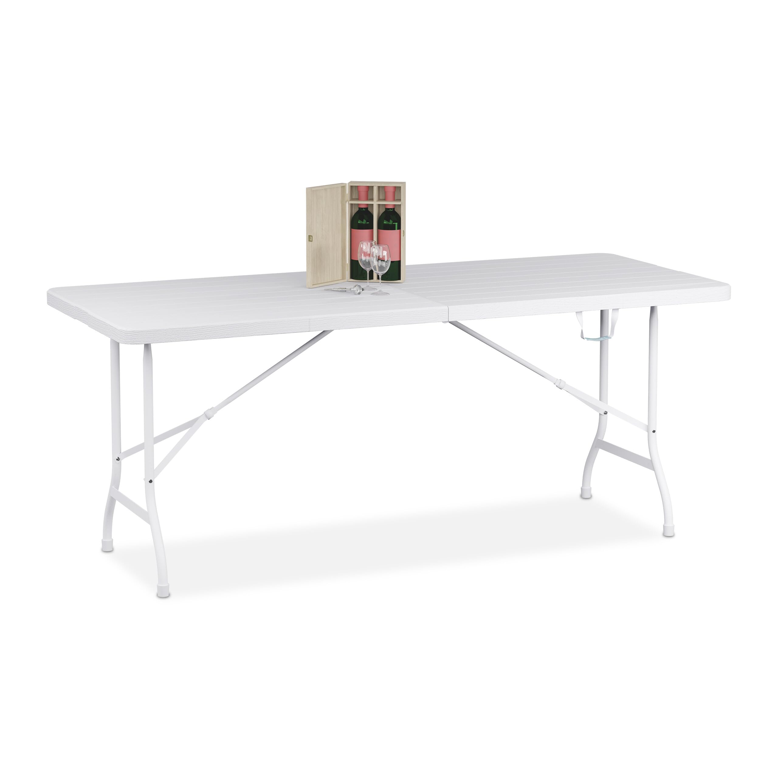 Relaxdays Table de Jardin Pliante, 73 x 180 x 74 cm, Plastique et Acier, résistante aux intempéries, Blanche