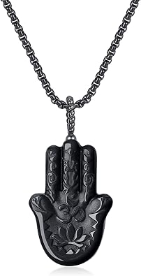 COAI Black Obsidian Hamsa Hand Necklace for Men Women
