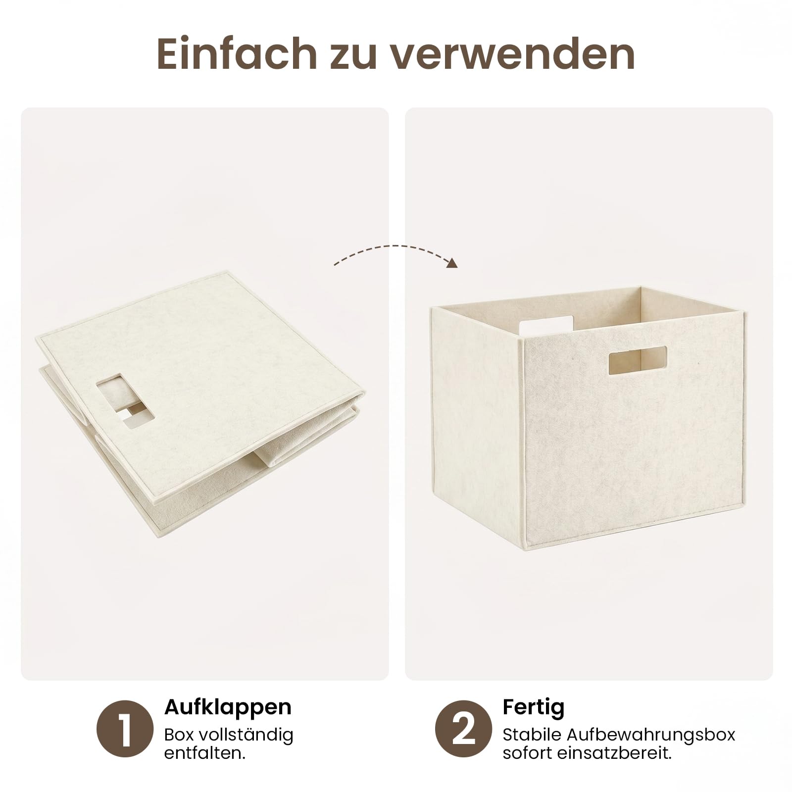 Filz-Aufbewahrungsbox 3er-Set 38x33x38 cm – Faltbare Regalbox, stabiler Organizer-Korb für Regale, Schränke & Wohnzimmer, vielseitige Aufbewahrung für Bücher, Kleidung (Weiß, L)