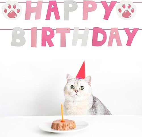 Miniatura 4 de JANSONG Cartel rosa con estampado de pata de gato para fiesta de gato, niña, cumpleaños de niños, fiesta