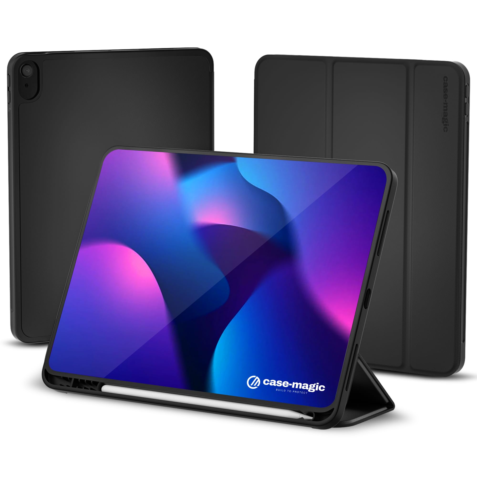 Premium Smart Folio Case Cover for iPad Air 11 inch M3/M2 (2025/2024) Air 10.9 inch(2022/2020, 5th/4th Gen) Auto Sleep/Wake, Trifold Stand, Pencil Holder| Slim PU Exterior, TPU Back (Black)