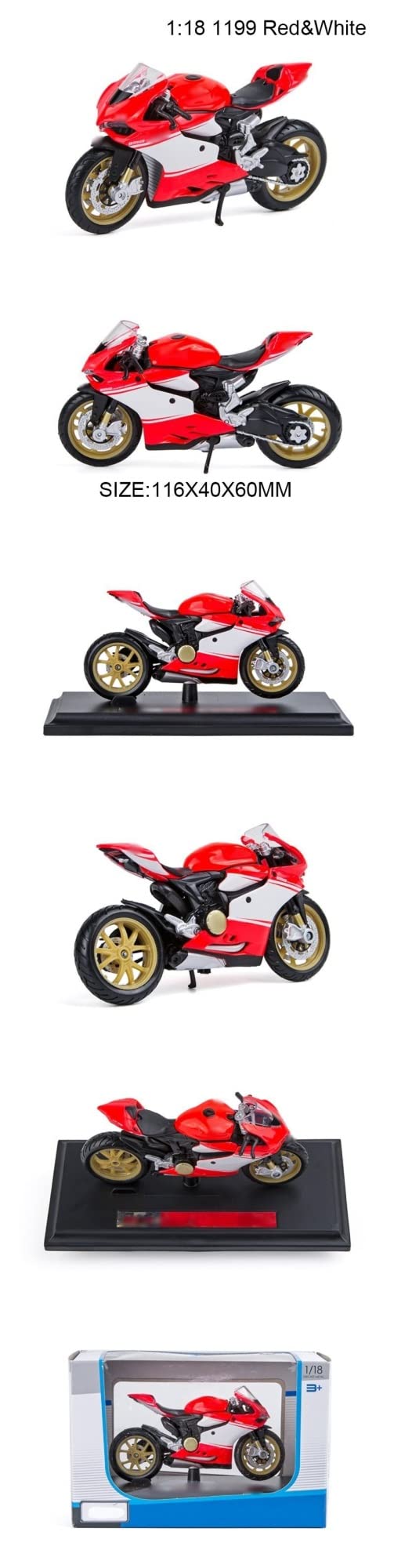 Modellini di Moto in Scala 1/18 Red & White Diecast Moto Giocattolo da Corsa in Miniatura per Collezione Regalo per D&ucati 1199 Superleggera