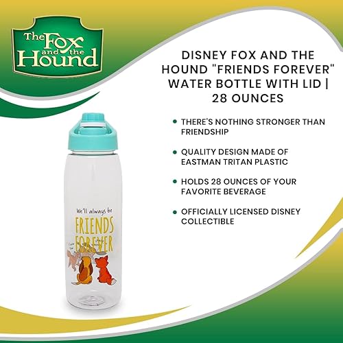 Miniatura 7 de Disney Fox and the Hound "Friends Forever" Botella de agua de 28 onzas con tapa, jarra deportiva de plástico sin BPA con tapa superior de rosca a