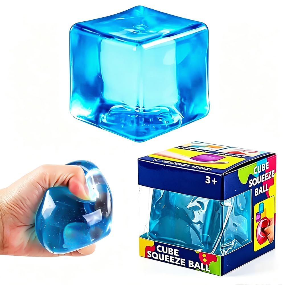 Ice Cube Squishy Fidget Toy ,Squishy Cube Stress Balls, Square Sensory Squeeze Toys for Autism Anxiety Stress Relief Hand Exercise Relax Tensio,Suitable for Adults Teens (blue)