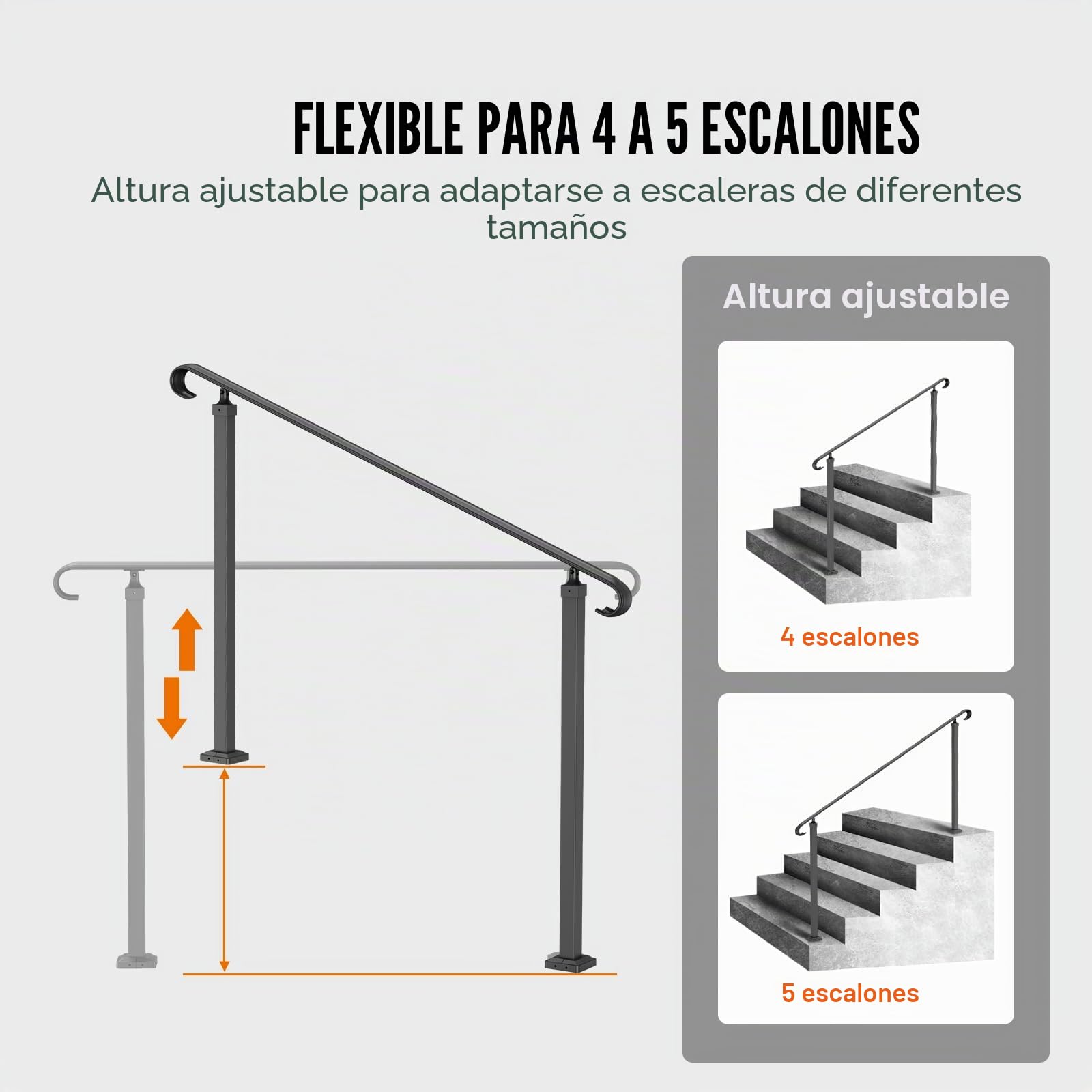 VEVOR Barandilla de Escalera Exterior 140 x 13,5 x 97 cm Barandilla de Hierro Forjado Altura y Ángulo Ajustable Pasamanos Exterior Portal para 3 Escalones Barandilla de Escalera Negro Entrada Jardín