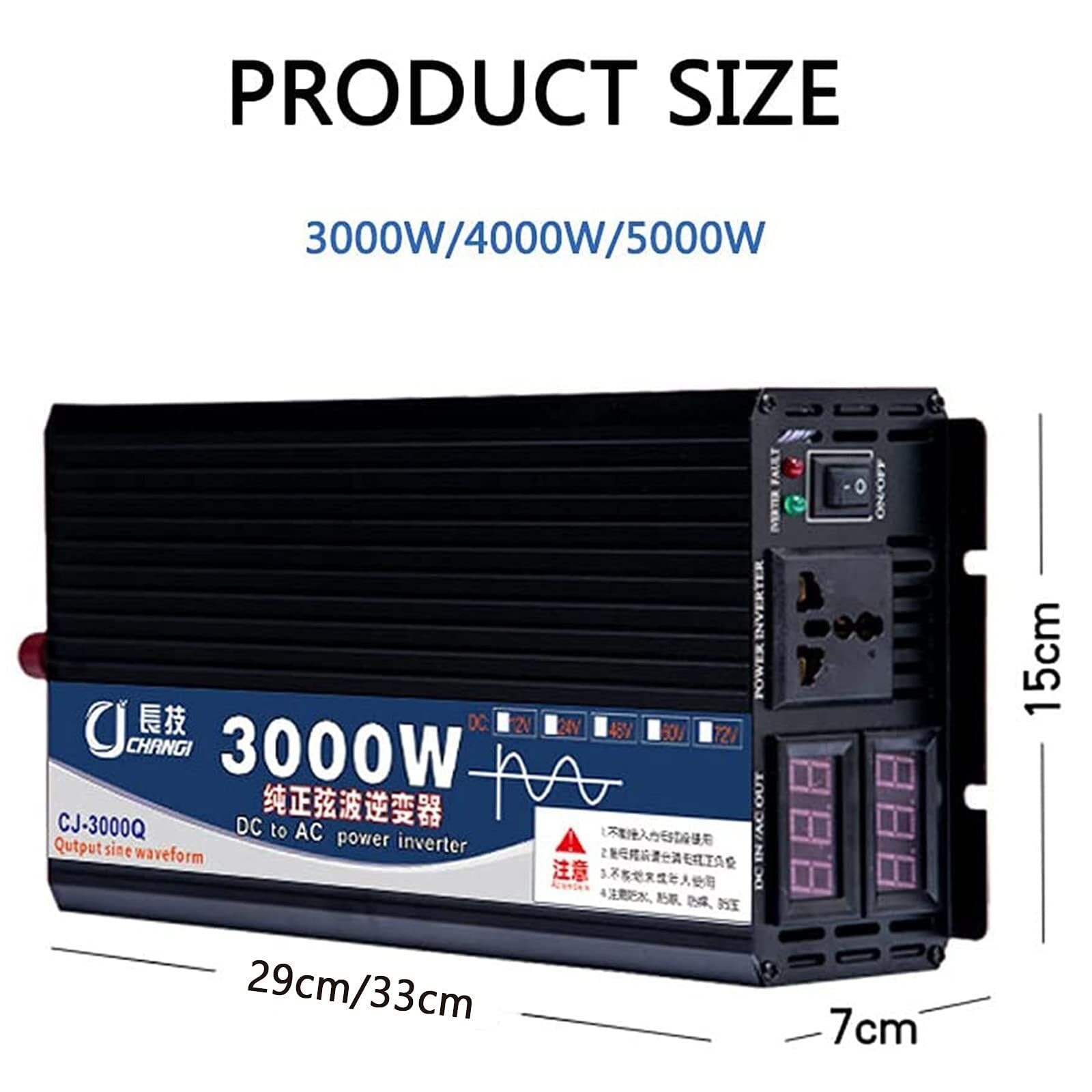 Czysty falownik sinusoidalny do samochodu 3000 W 4000 i 5000 DC 12 V 24 48 60 do AC 110 220 z cyfrowym wyświetlaczem (48Vto220V, 5000W)