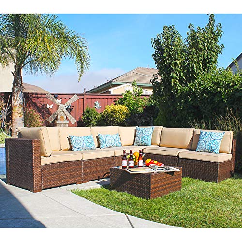 Patiorama 7 Pieces Patio Sectional, Outdoor Patio Furniture Sets Rattan Sofa Wicker Furniture
