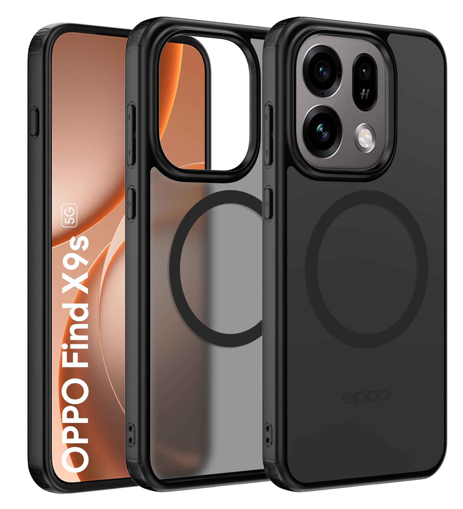 Golden Sand Rugged Frosted MagSnap Back Case for Oppo Find X9s, X9, Black | Compatible with MagSafe, Strong Magnets | Semi Transparent PC Shock Proof Slim TPU Case