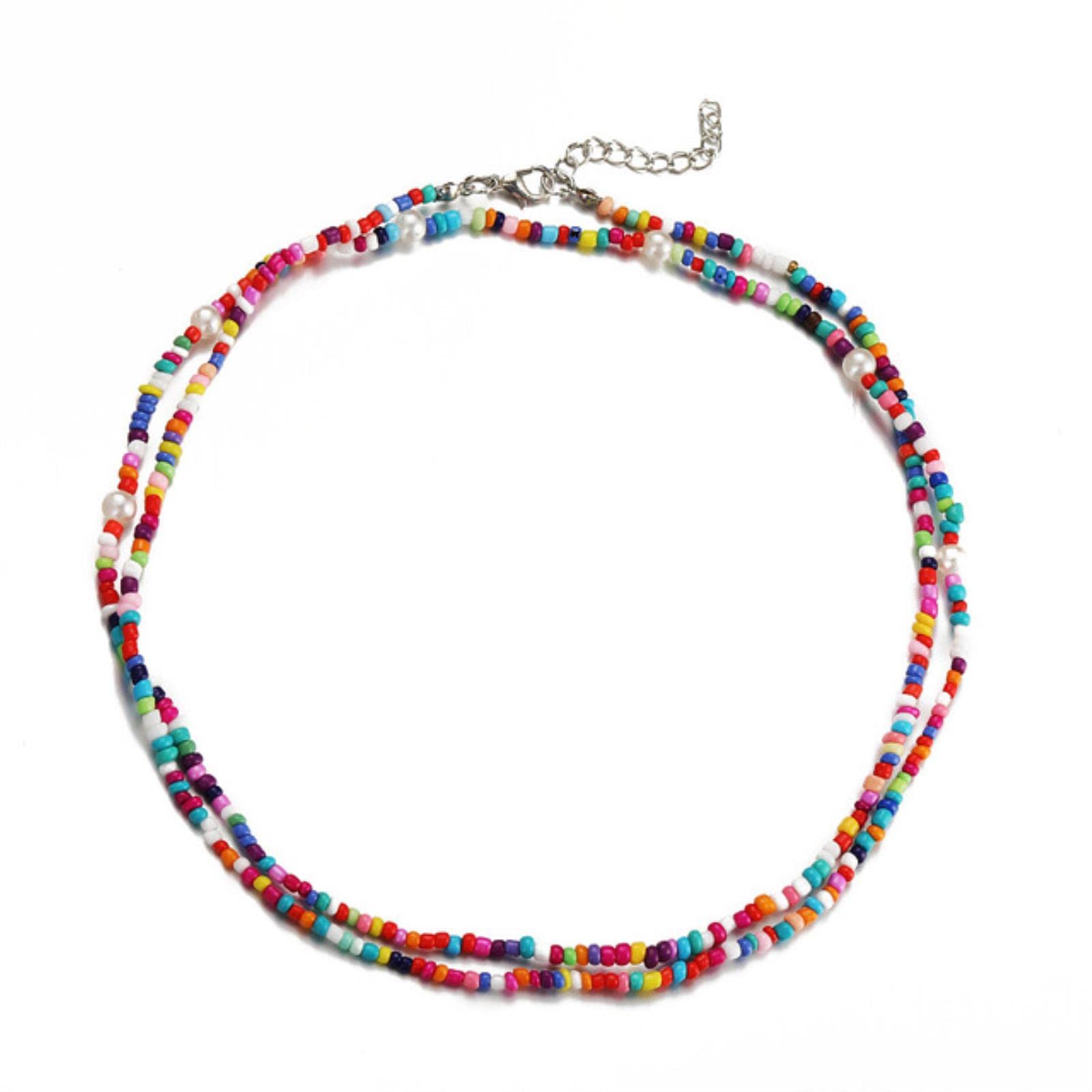 Diann Women's 44384 Bohemian Colorful Seed Bead Shell Choker Necklace Statement Short Collar Clavicle Chain Necklace For Boho Jewelry