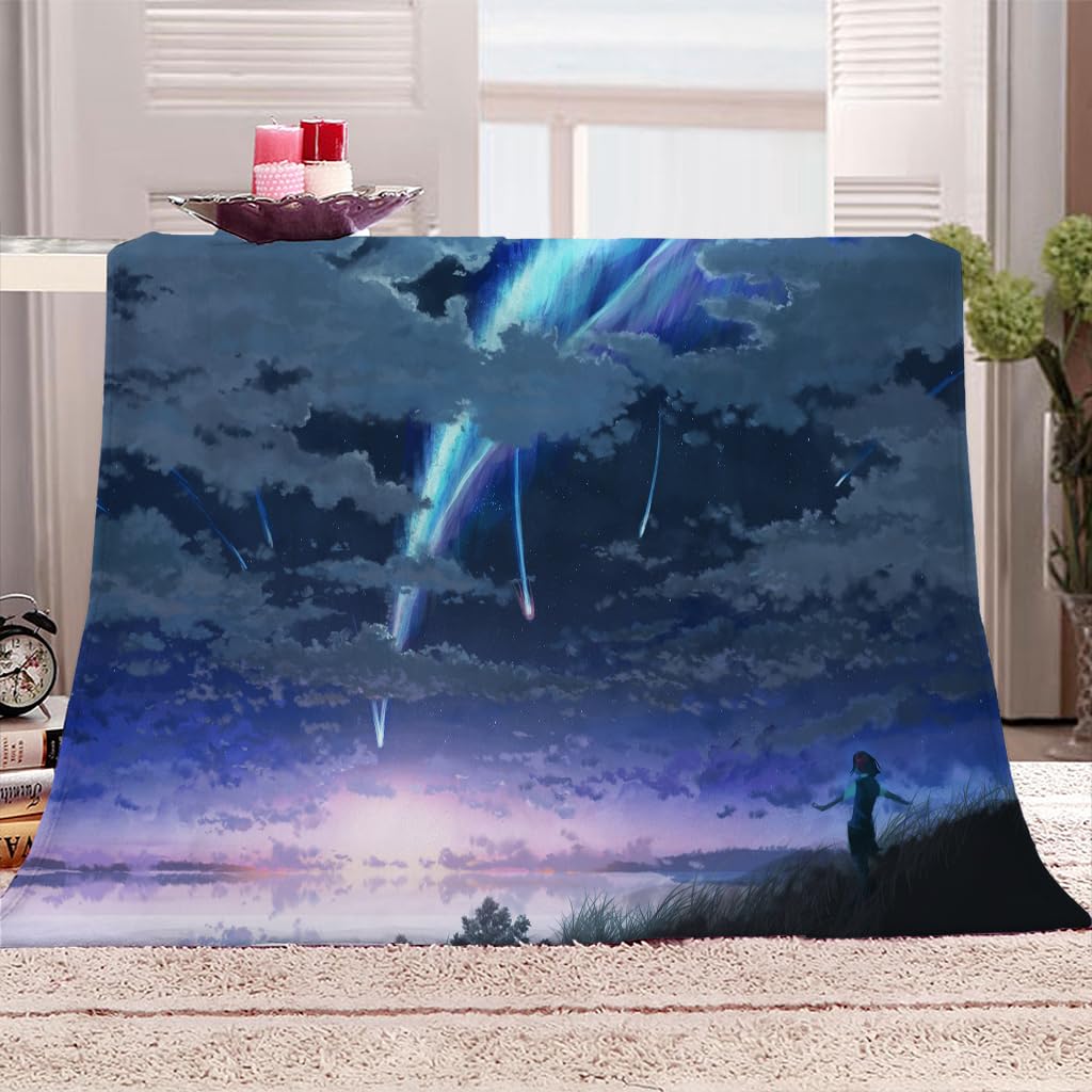 Mantas para Sofa 3D Lluvia De Meteoritos Cielo Azul Impresión Patrón 180X220Cm Mantas para Cama Invierno De Franela para Infantil, Mantas Ligeras De Microfibra, Suave Cálido, Fácil De Limpiar
