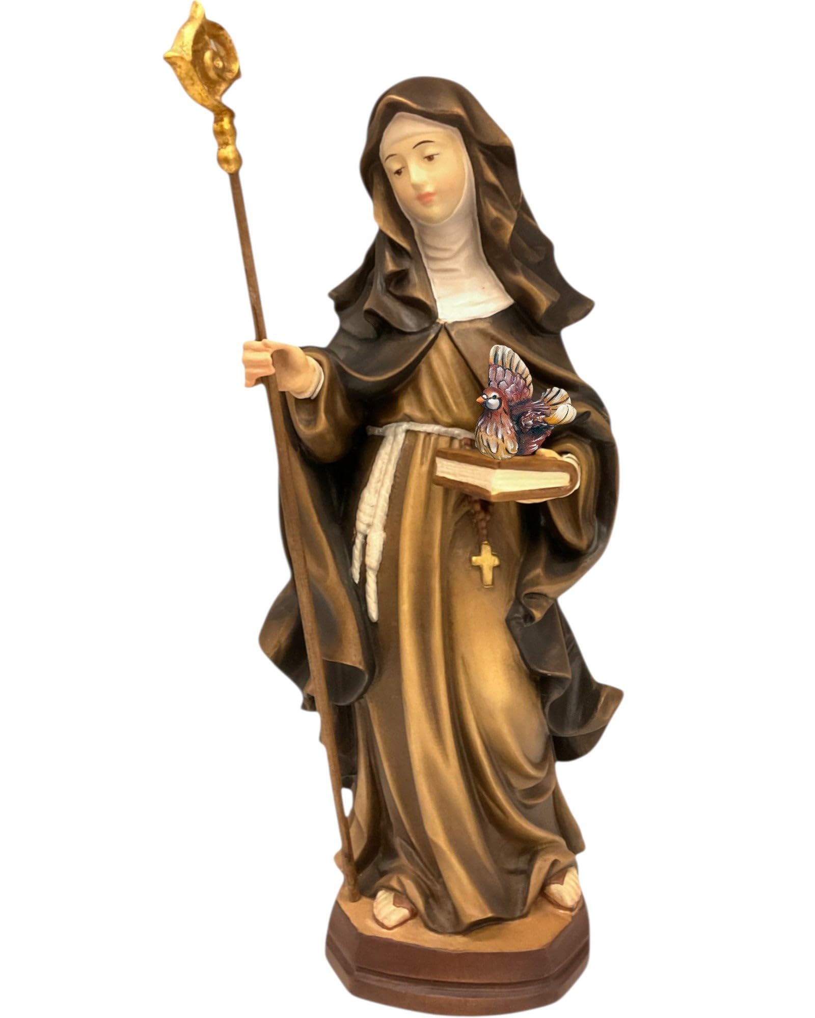 Carved Saint Crescentia Statue with Dove - Colored Maple Wood by Dolfi