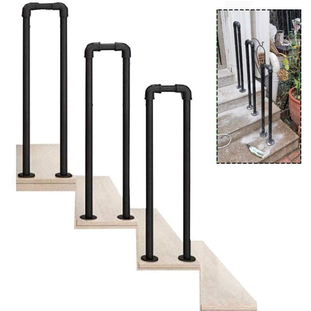 Main courante d'escalier extérieur en fer forgé noir 1 marche jardin