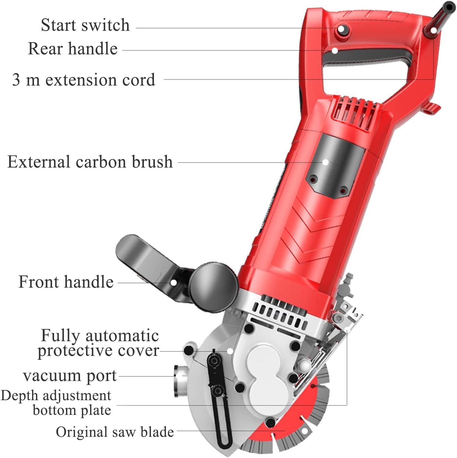 Macchina da taglio elettrica, 5500 W, velocità 6500 giri/min, profondità regolabile 0-42 mm, larghezza 40 mm, scanalatura rotante a 90° per scanalatura per calcestruzzo