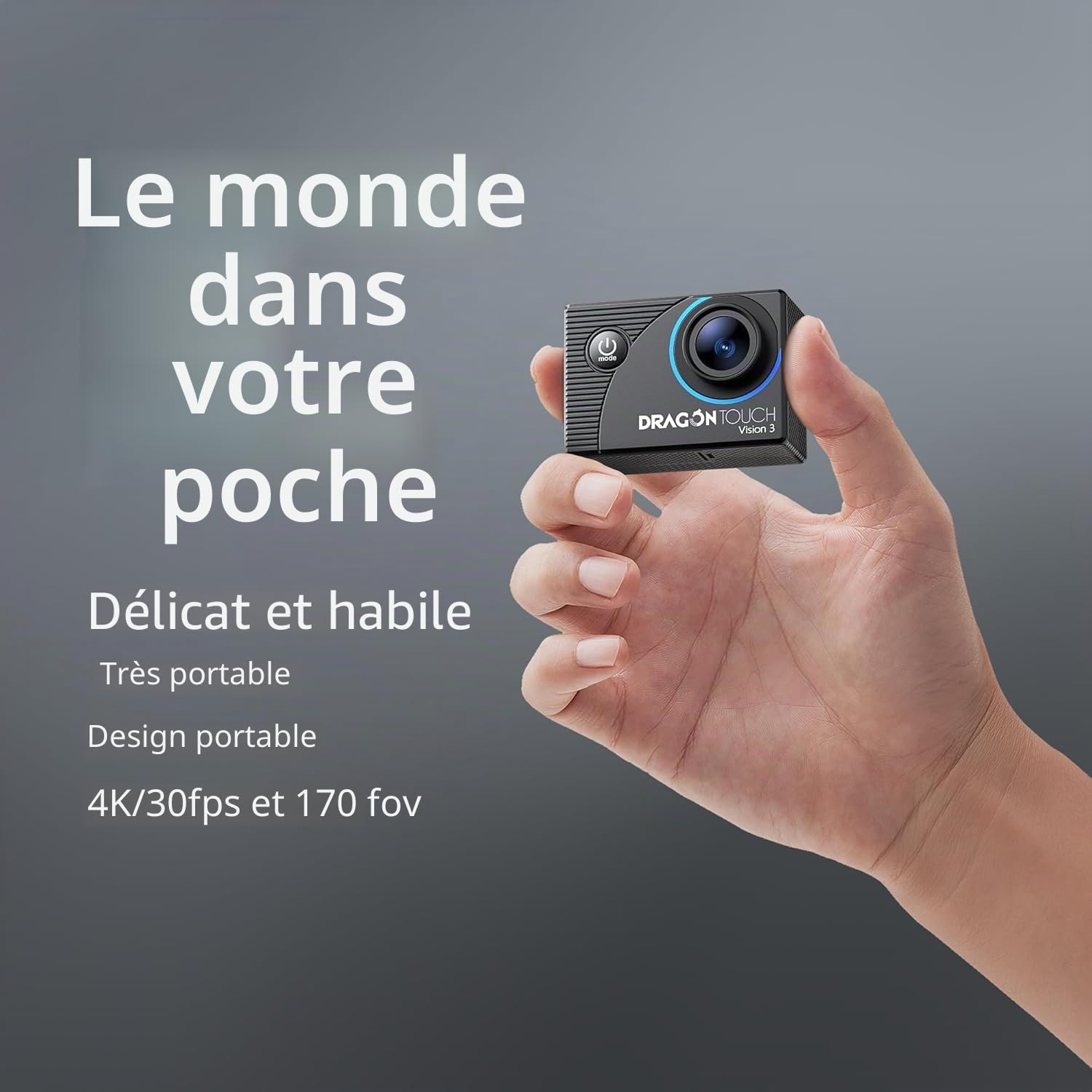 Dragon Touch Vision 3 Caméra Sport 4K30FPS 20MP Action Cam sous-Marine WiFi