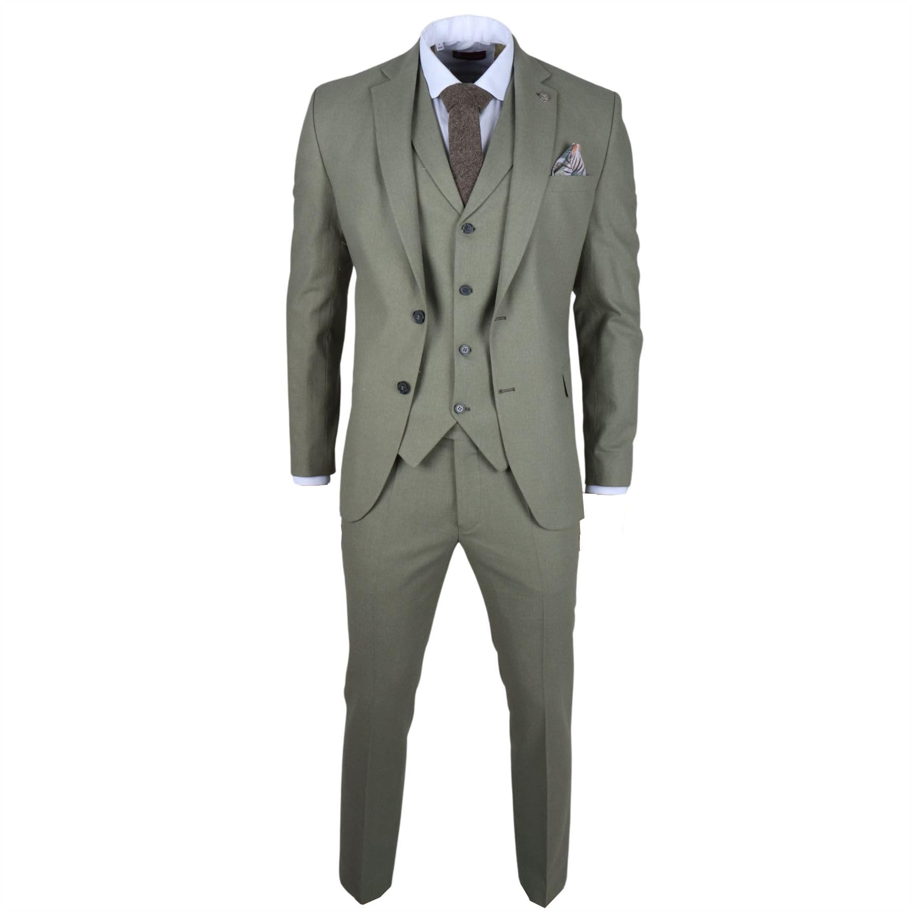 Truclothing Men's Green Tp-22 - Sage 3 Piece Linen Summer Wedding Suit