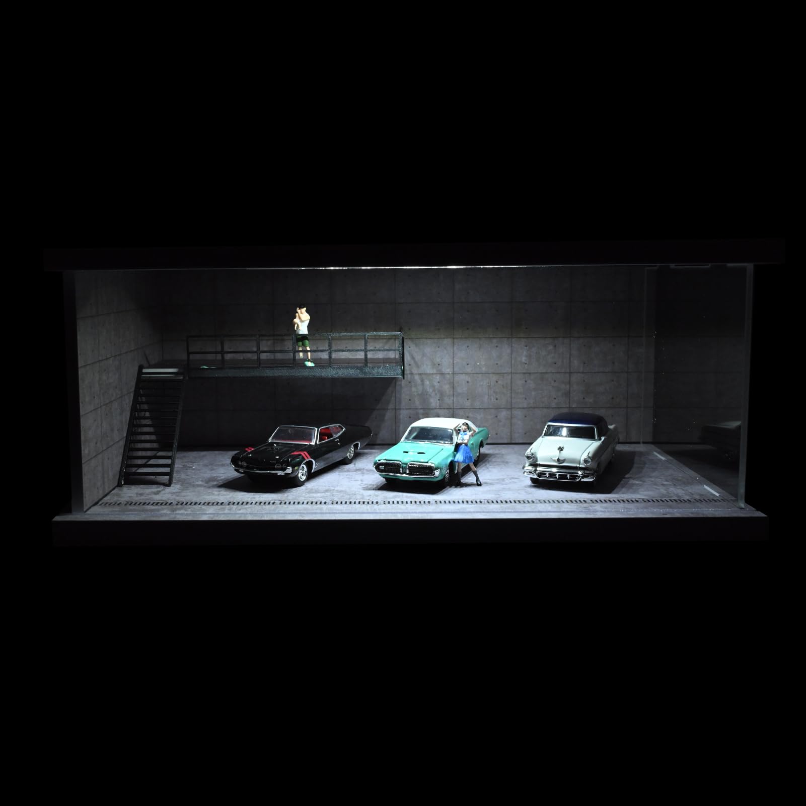 1:64 Diorama 2 Tier Garage Modell LED Lichit Werkstatt Szene Display