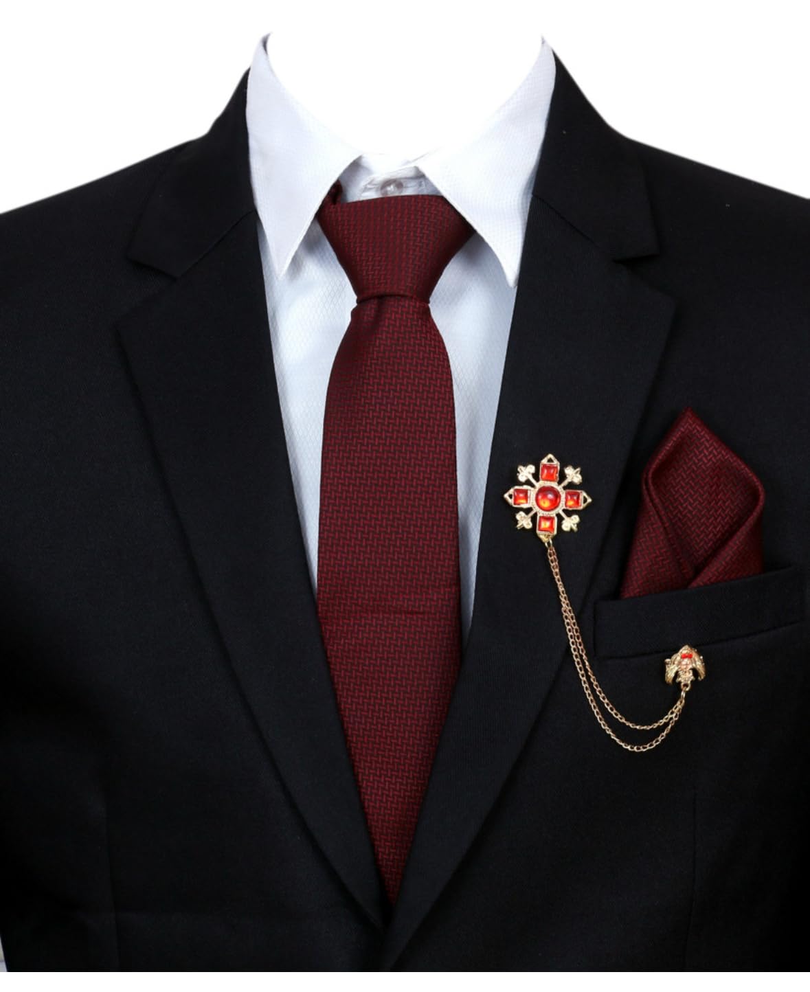 Random Stripe Premium Tie Combo Set for Men – Necktie, Pocket Square & Royal Brooch – Gift Box Included – Available in 9 Elegant Colors-picture-27