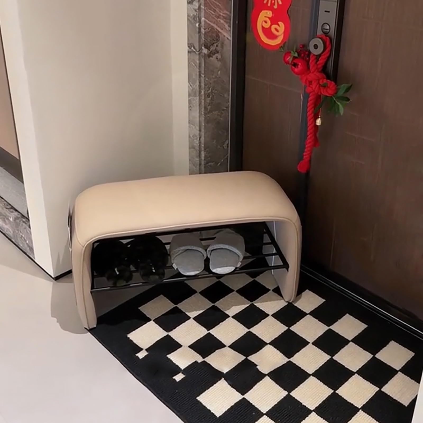 LWJSOCP Entryway Shoe Bench with Cushion Seat - Space-Saving Shoe Storage nizer for Hallway Entryway Fur Modern Home Accent Perfect for Small Spaces