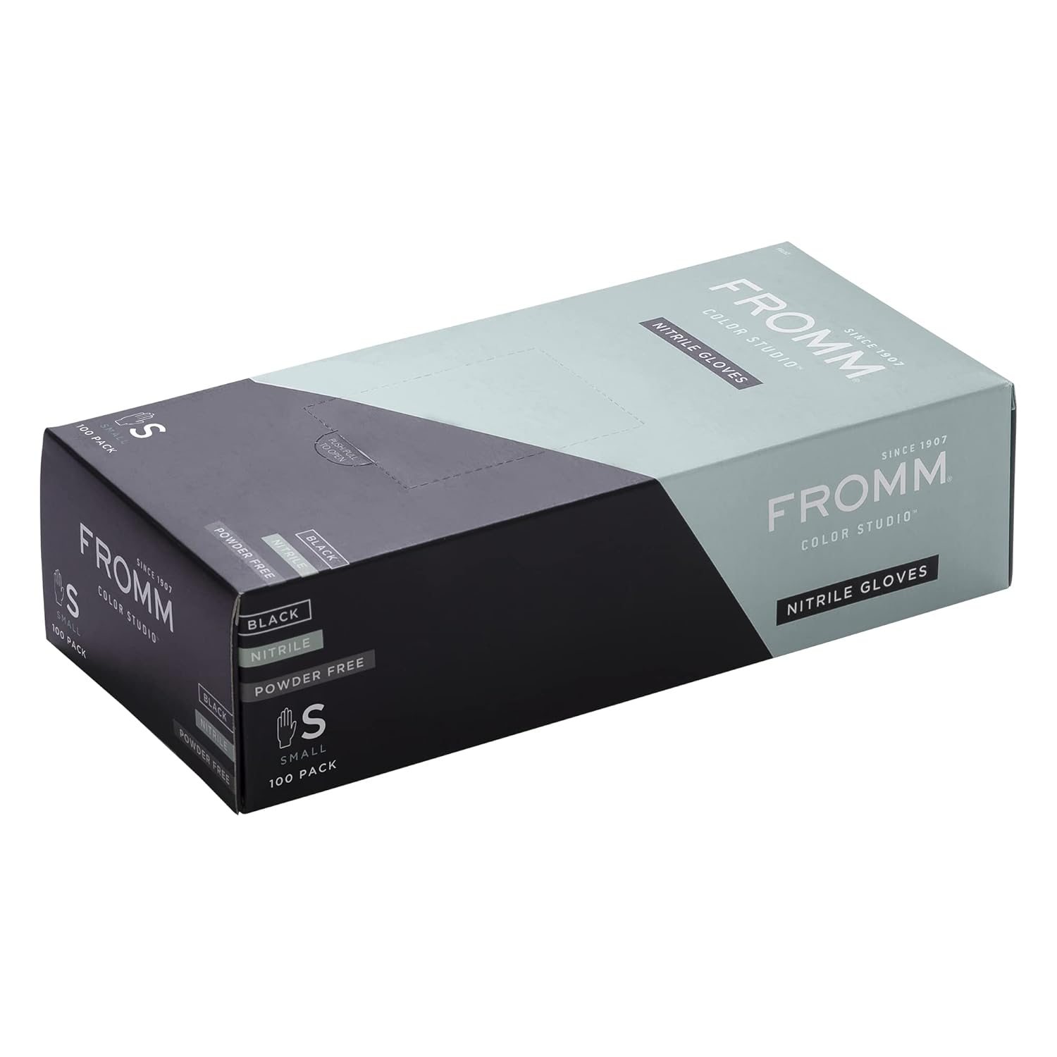 Fromm Color Studio Disposable Powder Free Nitrile Gloves for Hair Salon, Small, Black Color Hide Stains for Hair Coloring, Hair Dye, Nail Salon, and Household Cleaning