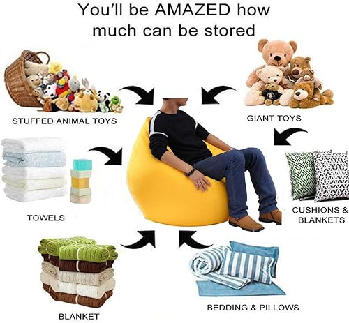 Miniatura 6 de Puf para adultos y niños, almacenamiento para sofá, silla, puf, impermeable, con cremallera, funda de lona para silla, tumbona, 29.53 pulgadas, sin