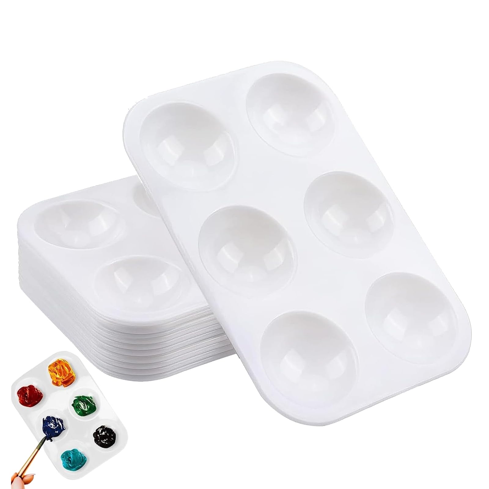 12 PCS Paint Mixing Palette, Paint Palette, Paint Pallet, 6 Wells White Art Paint Tray Palette, for Painting Arts and Crafts Painting Craft Work Gouache(8.8 * 12.5cm)