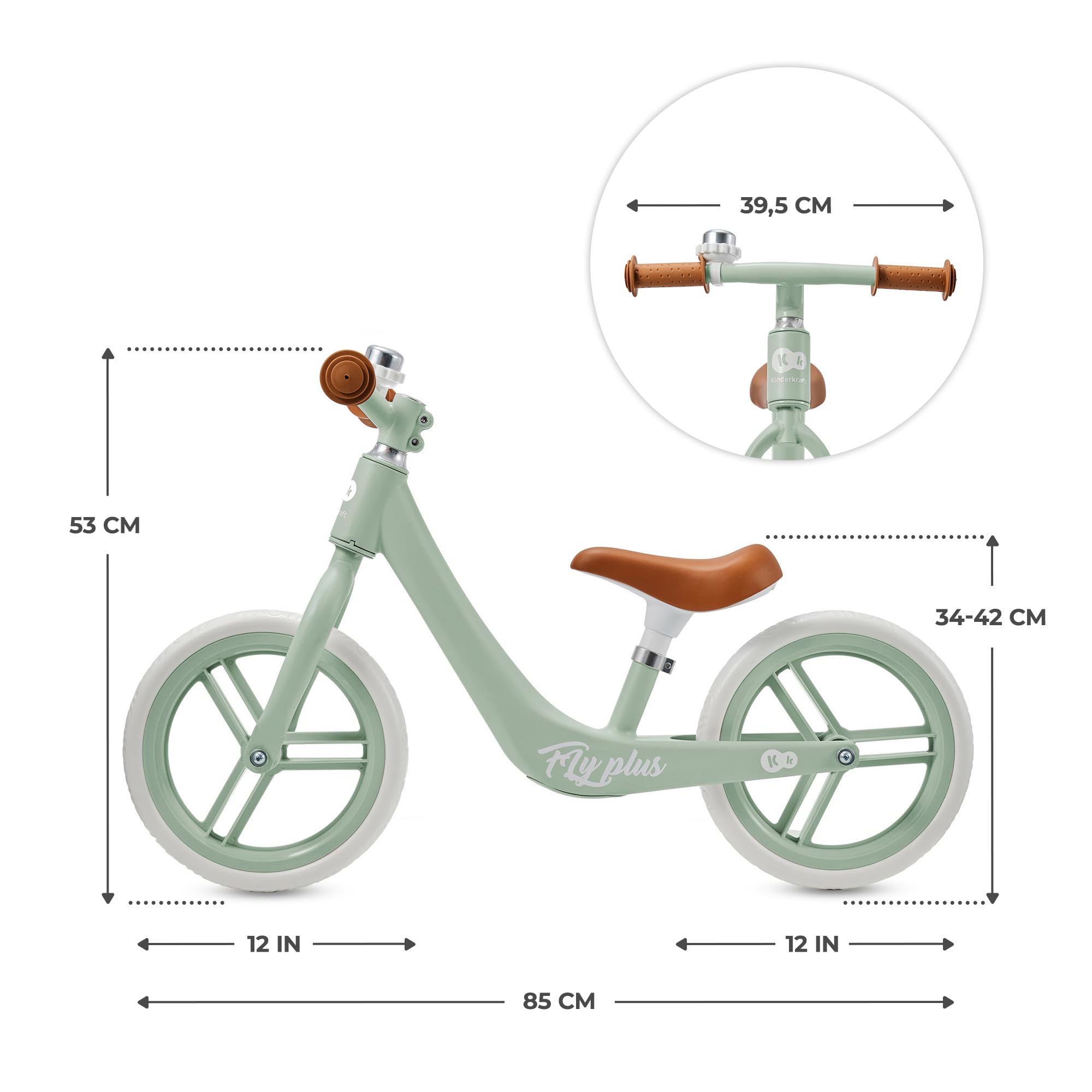 Kinderkraft Fly Plus 2 Bicicleta sin Pedales, Bicicleta Niño 2 años, Bicicleta 2 Ruedas, Bicicleta de Equilibrio, Sillín Ajustable, con Accesorios, con Freno, Ruedas Grandes, 35 kg, Verde