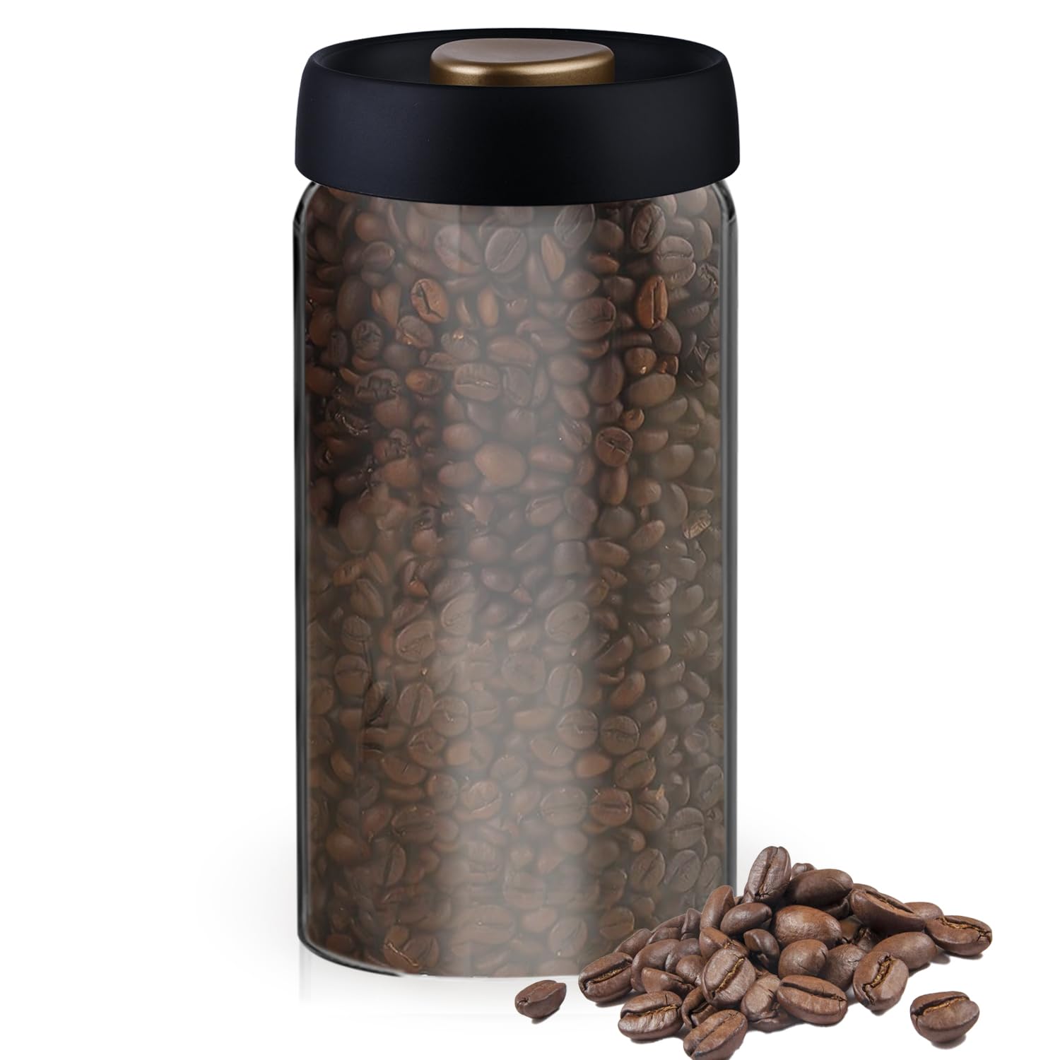 Coffee Canister Airtight, Coffee Bean Container 1.8 L, Storage Jars with Lid Airtight Glass, Vacuum Coffee Jar, Vacuum Coffee Jar, Vacuum Container, Coffee Bean Storage Container Coffee, Tea, Cocoa,