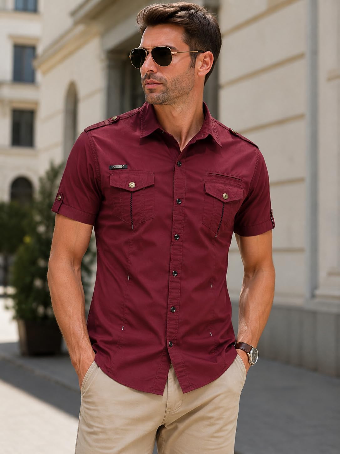 FREDD MARSHALL Men's Short Sleeve Regular-Fit Work Shirt