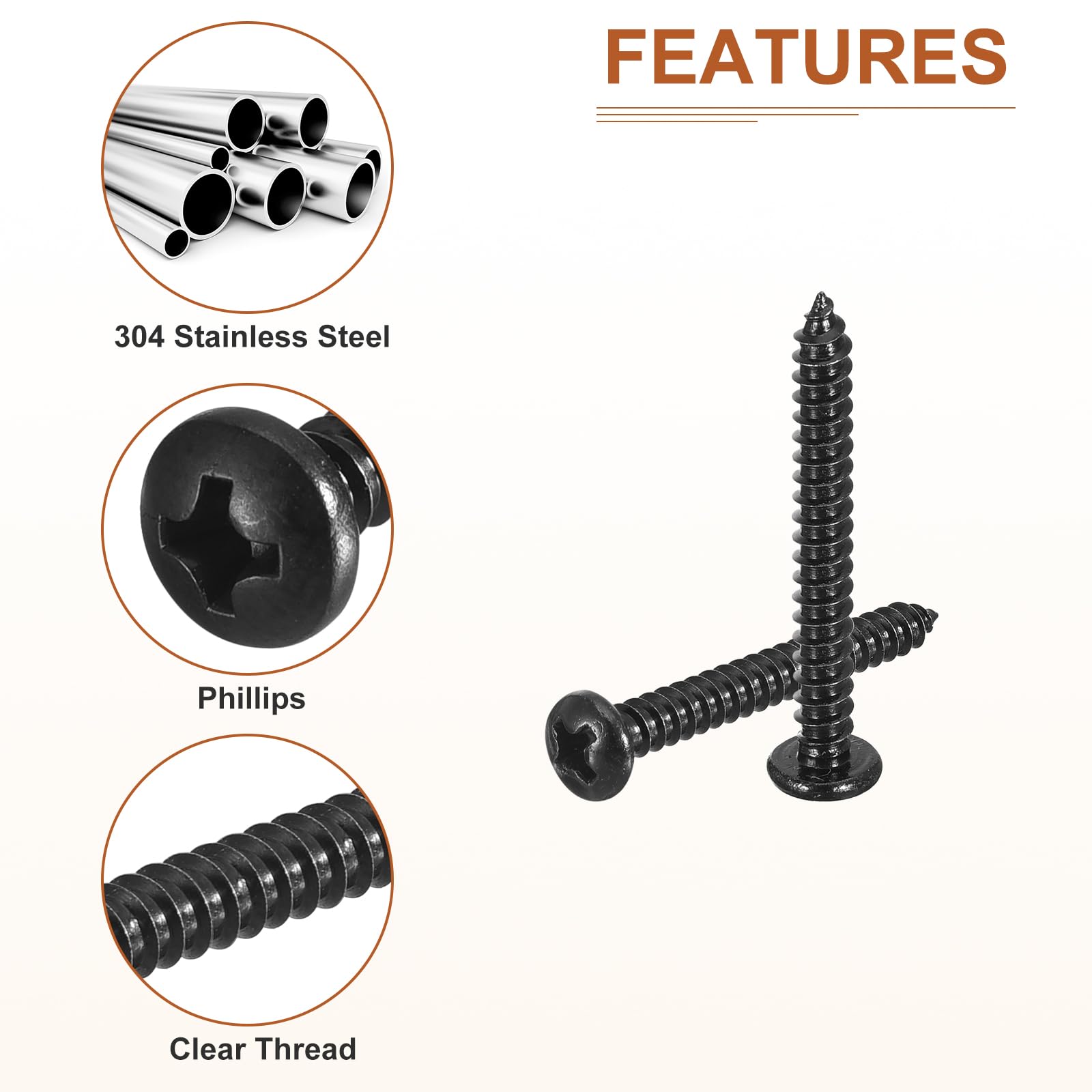 DTGN #6x1-1/4" Phillips Pan Head Self-tapping Screw - 50Pack - Black Oxide 304 Stainless Steel Sheet Metal Screws Wood Screws - Image 4