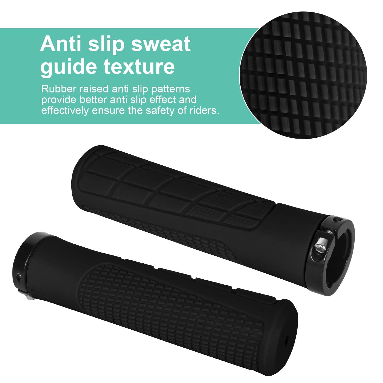 Soft Rubber MTB Handlebar Grips - Non-Slip, Ergonomic Cycling Grips for 22mm, Double Lock-On Design (Black) - Image 4