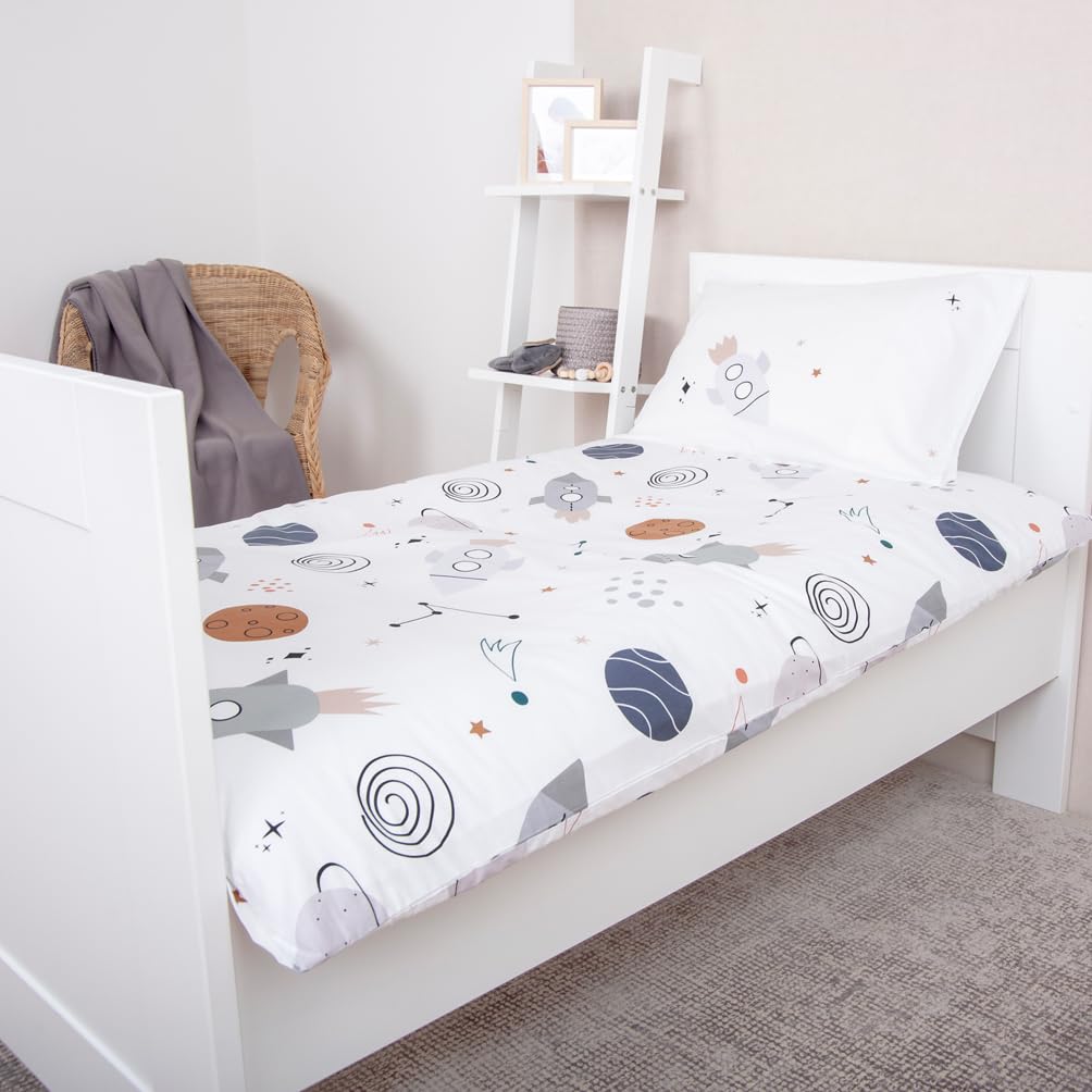 Herding babybest Parure de Lit en flanelle Univers, Taie d'Oreiller 40 x 60 cm avec Ouverture Portefeuille, Housse de Couette 100 x 135 cm avec Boutons, Coton/Flanelle