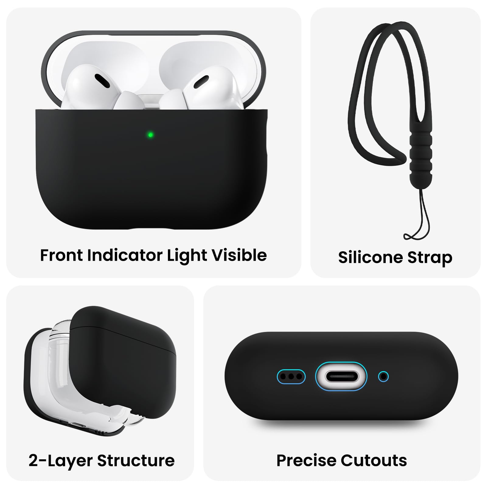 ORNARTO Cover per AirPods Pro 3 (2025), Custodia Compatibile con AirPods 3 Gen in Silicone Liquido Premium (Interno Rigido Indeformabile),con Cordino e Strumento di Rimozione,Nero