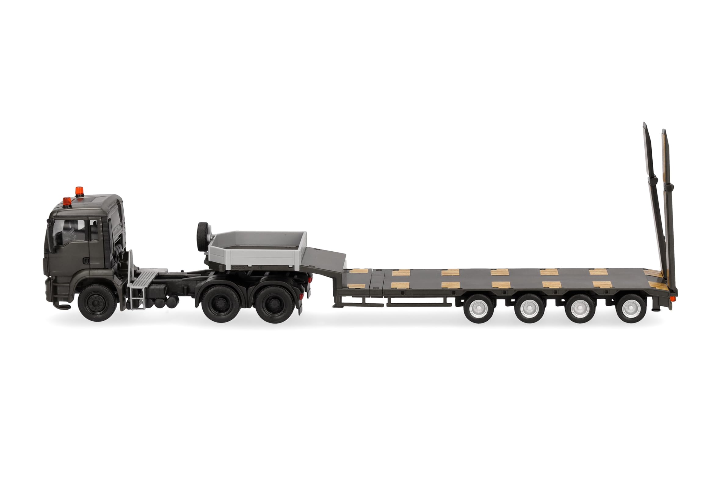 Herpa model ciężarówki MAN TGS M naczepa niskopodwoziowa "Siły Zbrojne Serbii (Serbia)", miniatura w skali 1:87, model kolekcjonerski, wyprodukowano w Niemczech, tworzywo sztuczne